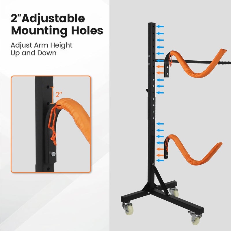 Neorexon Freestanding Kayak Storage Rack 2 Kayaks/4 Kayaks, Kayak Racks for Outdoor Storage with Movable Wheels, Kayak Stand Heavy Duty Storage Wide Adjustable for Kayak, Canoe, SUP and Surfboard - Image 3